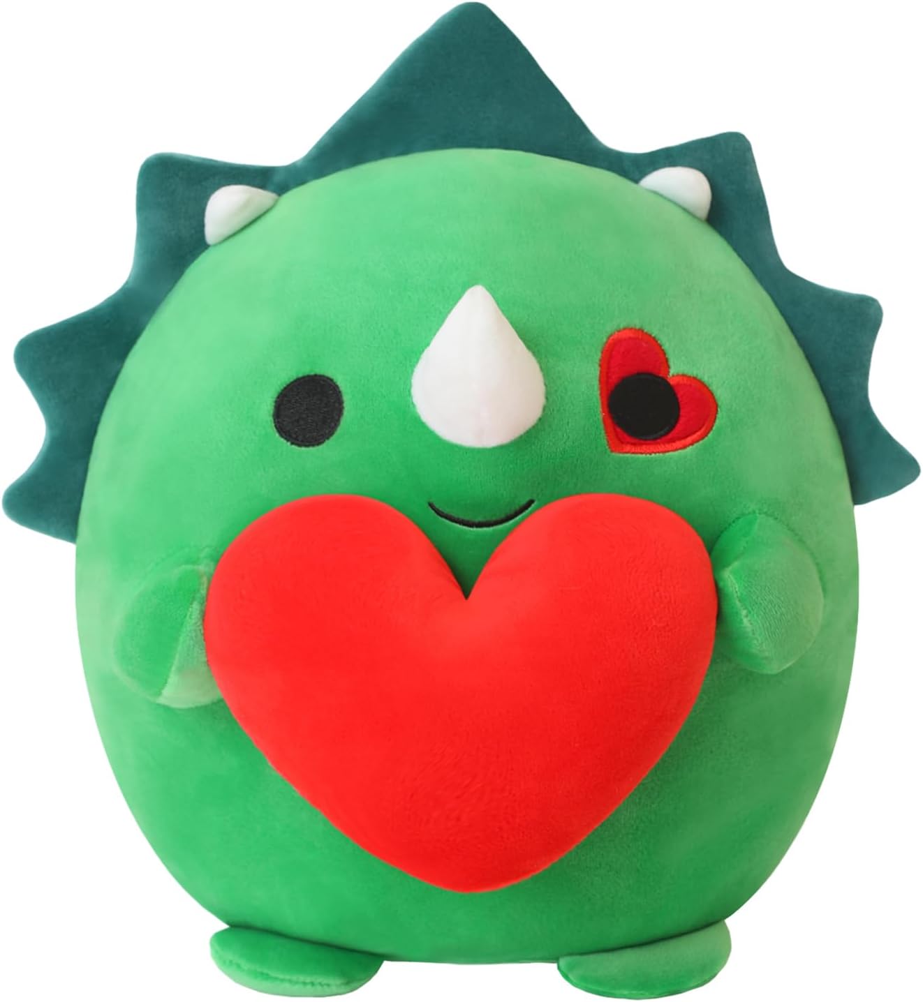 Finebee Dinosaur Stuffed Animal, Valentines Dinosaur Plush, Cute Dino Plushies Toy with Heart Valentines Day Gifts for Kids Friends Lover (Green Triceratops,10 Inch)