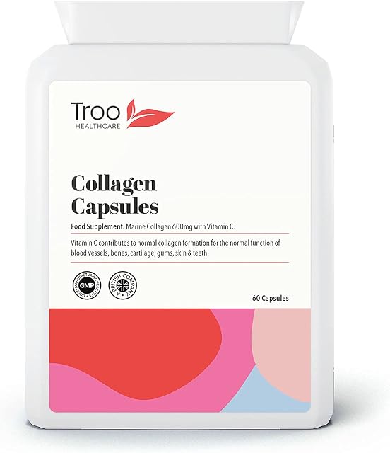 Troo Marine Collagen Supplement - 60 High Strength Capsules 1200mg Serving - Hydrolysed Marine Collagen Peptides with Vitamin C to Support Healthy Skin - UK Manufactured to GMP Standards