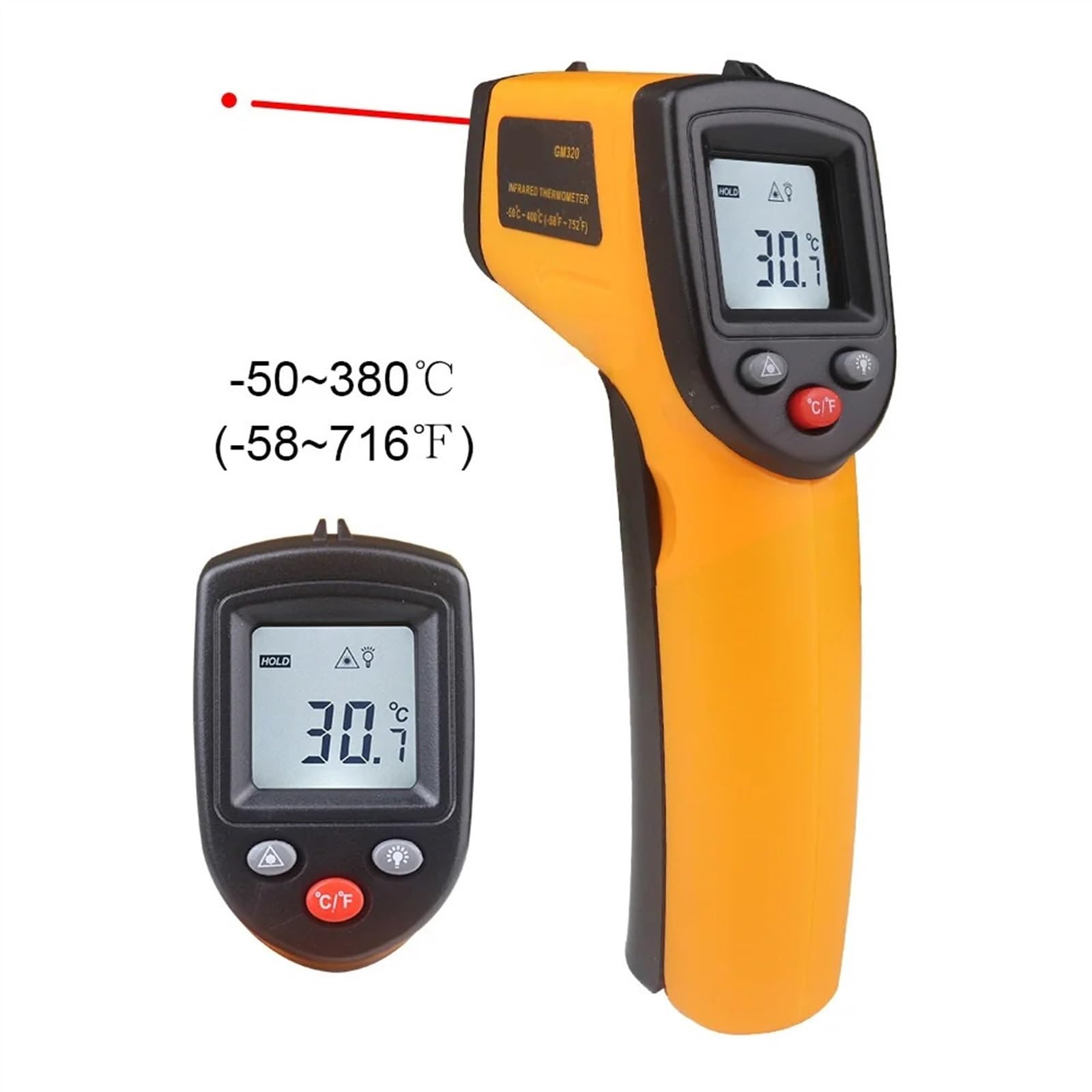 Pistolet na podczerwień, pirometr, miernik wilgotności powietrza, cyfrowy termometr, bezdotykowy monitoring temperatury dla przemysłu spożywczego (kolor: GM320)