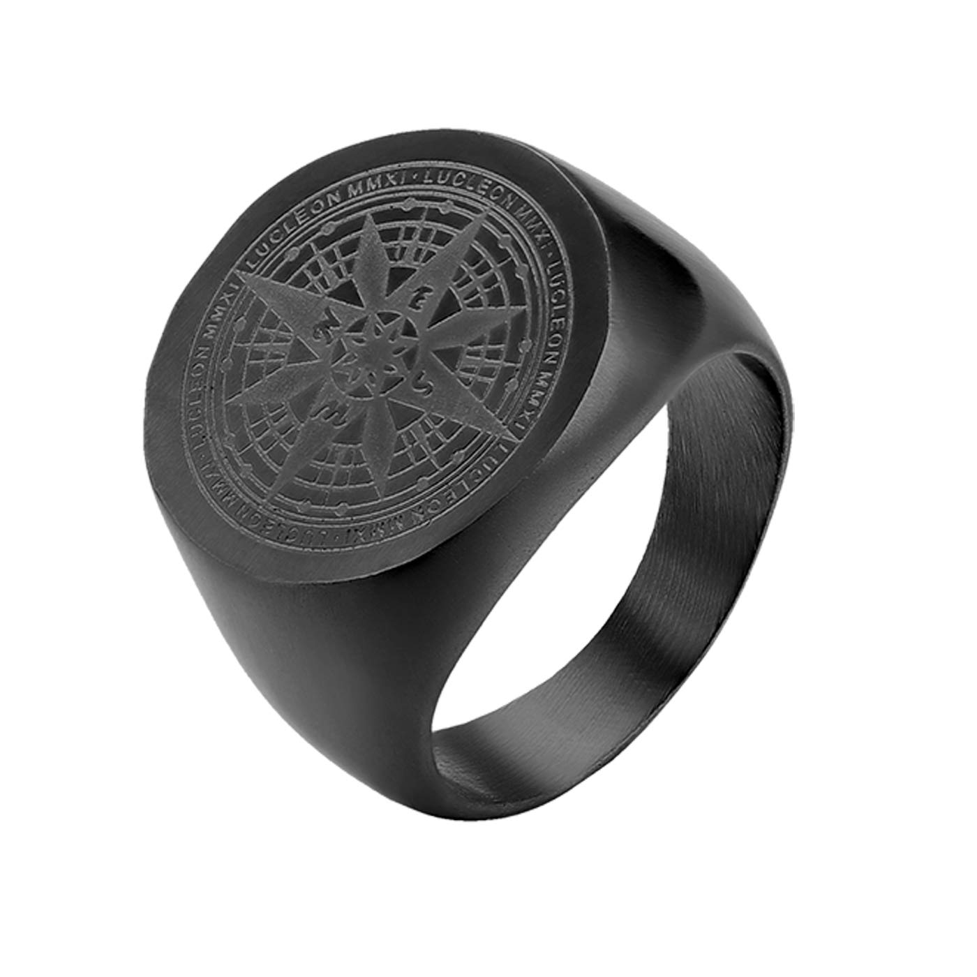 JewelryWe Mens Signet Ring Retro Flat Top Compass Signet Rings Bands
