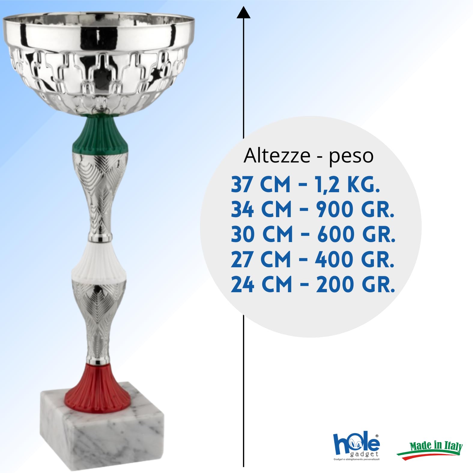 Coppa Trofeo Personalizzabile 37, 34, 30, 27, 24 cm Singolo o Set Tutti Gli Sport, Calcio, Calcettto, Tennis, Basket, Padel, Fantacalcio, Premiazioni cod 12.941