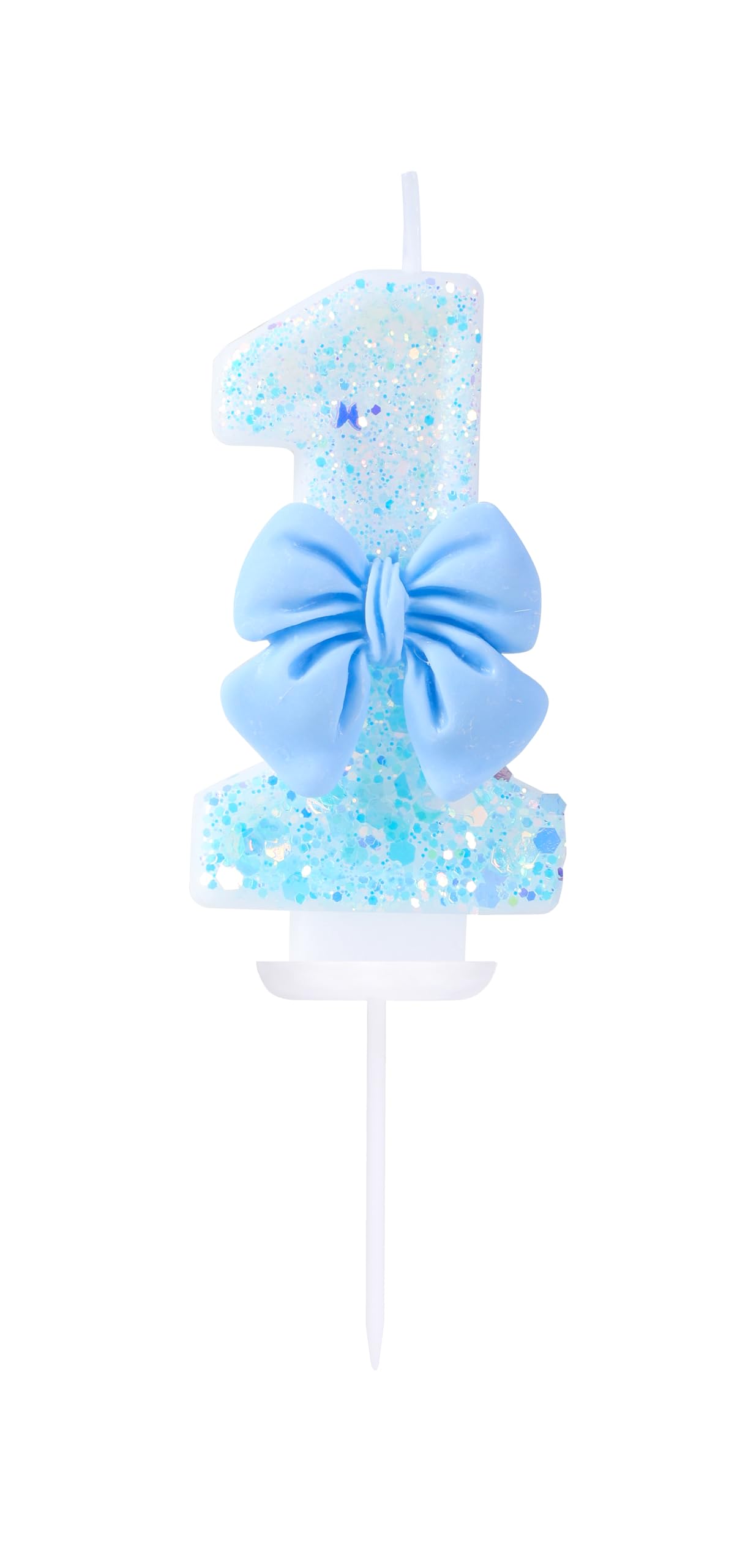 EAKE Birthday Candles 1 Blue Bow Number 1 Cake Candles, Baby 1st Cake Topper Decorations for Kids Pets Pastel Birthday Party Supplies (Number 1)