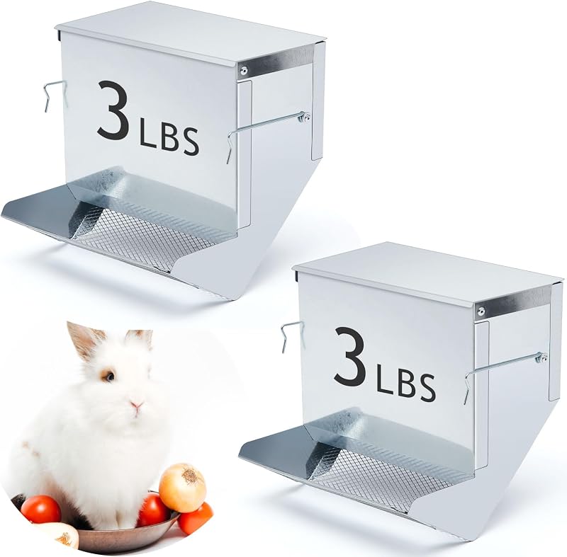 Comedouro para Coelhos e Pequenos Animais em Metal com Tampa e Fundo de Malha Maxcheck, 2 Unidades