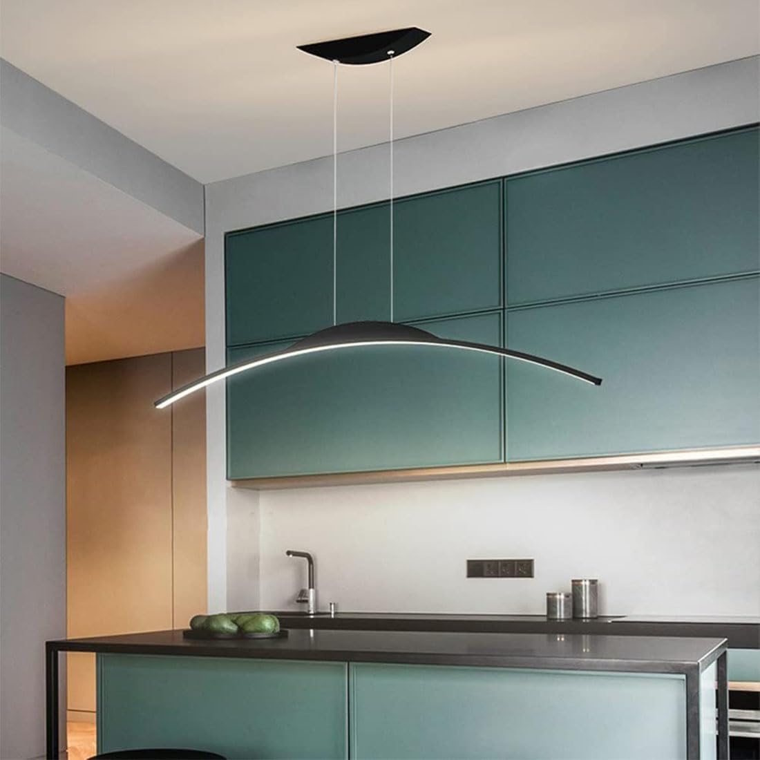 LED Lampadario a Sospensione Lampada da Tavolo da Pranzo Moderna Semplice ad arco Cucina Lampada a Sospensione Dimmerabile in Altezza Regolabile per Sala da Pranzo Soggiorno Ufficio (Nero, 120cm)