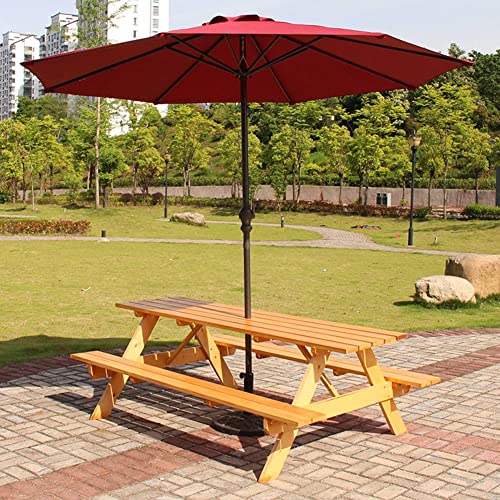 Parasol para jardín redondo 2.7m sombrilla de hierro Wine Red impermeable con manivela para deck 3