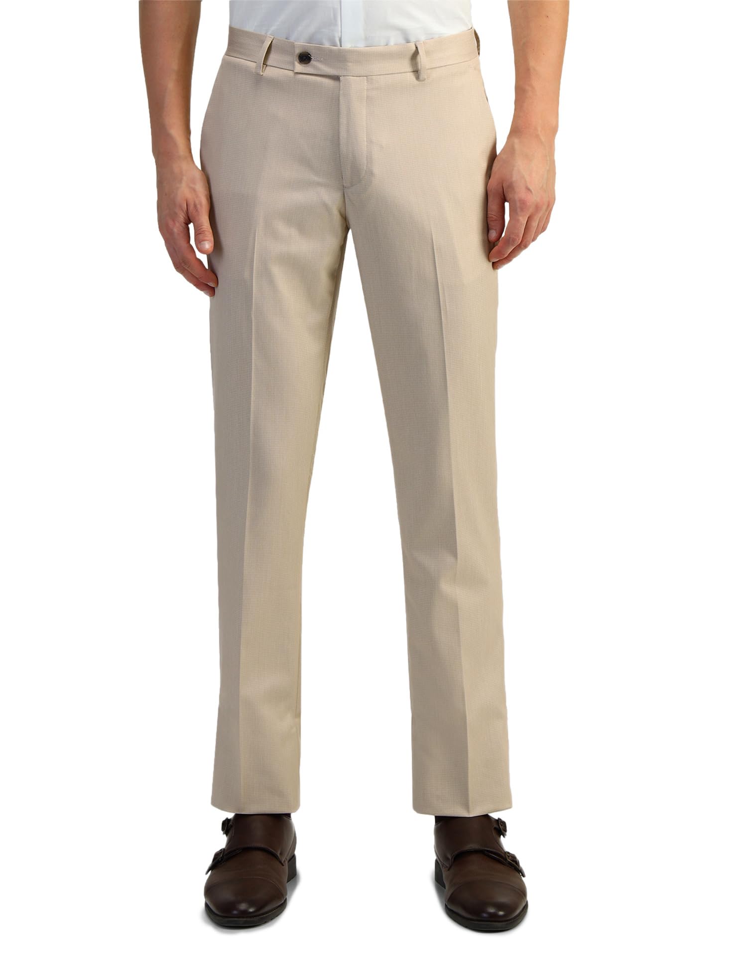 arrow Men's Beige Textured Mid Rise Polyester Button Tapered Fit Flat Front Slant Pocket Trousers-picture-11