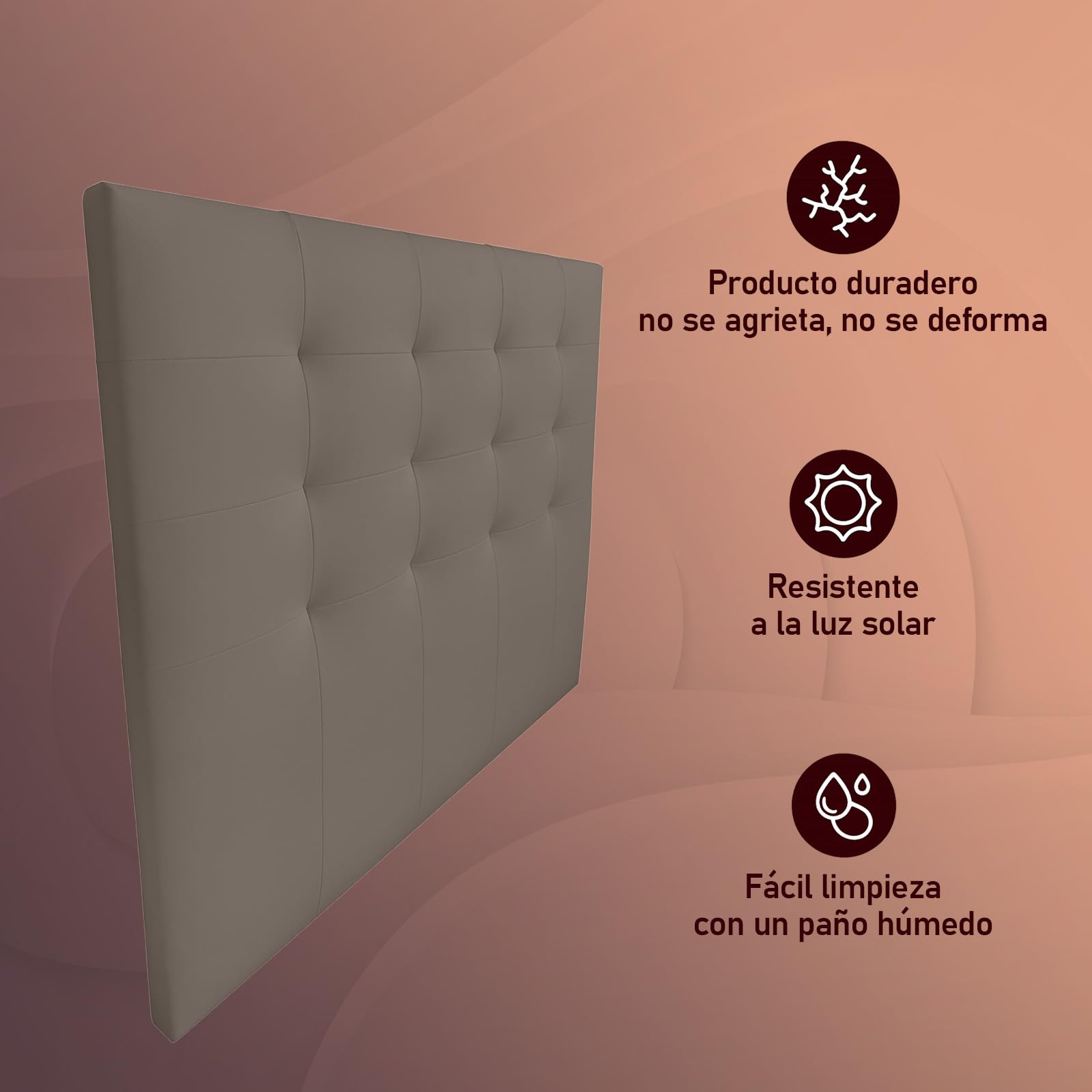 amuéblate Online, Cabecero Modelo Dinamarca Acolchado, Tapizado en Polipiel de Alta Gama, Medidas: 145 x 120 cm (para Cama de 135 y 140) Gris