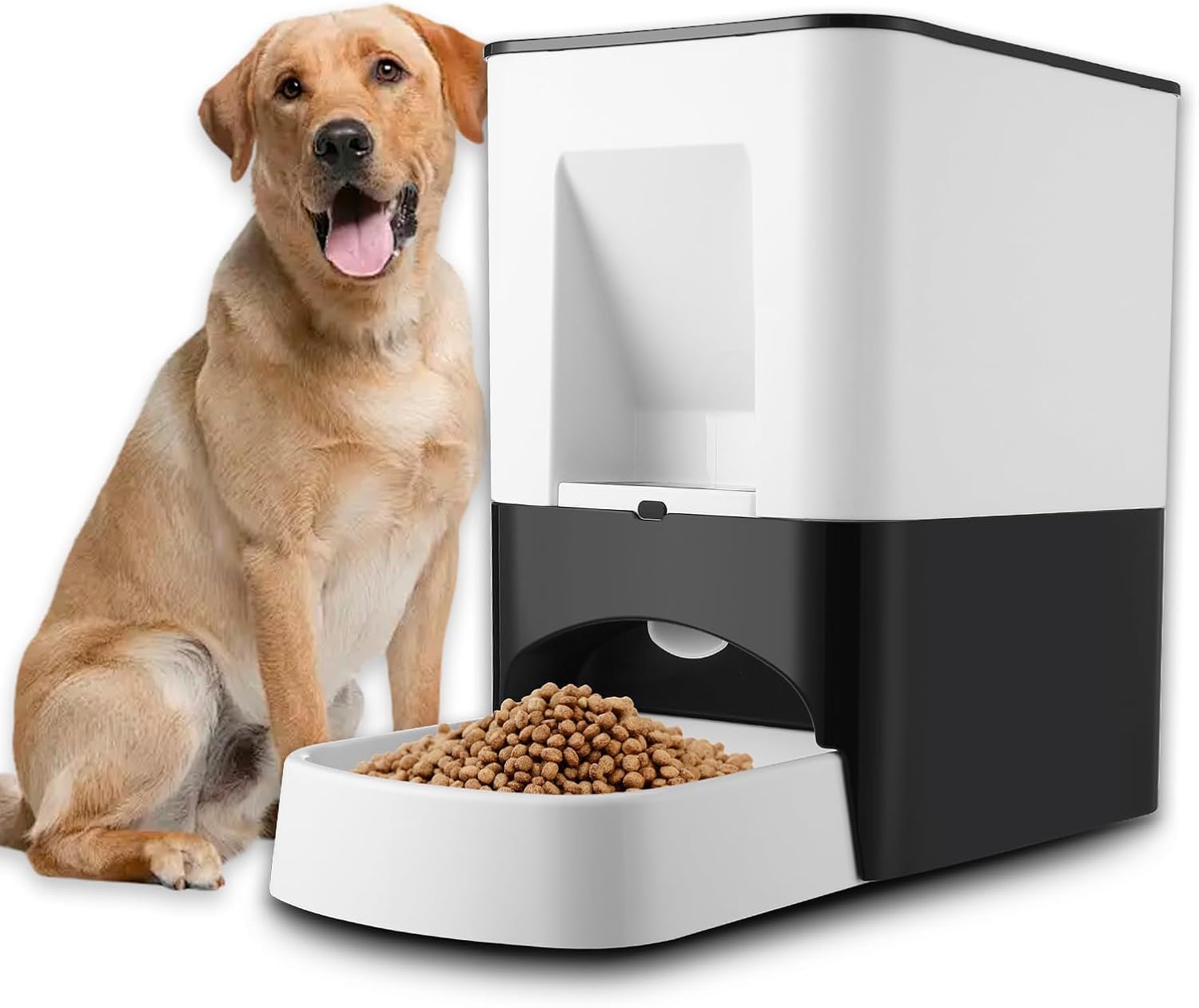 Comedero automático grande de 14 litros para razas grandes, dispensador de comida para mascotas con tapa de bloqueo, grabación de voz, doble potencia, almacenamiento a prueba de humedad