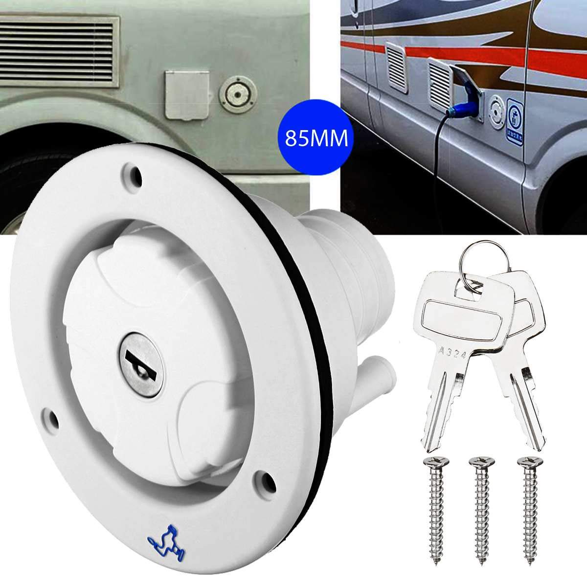 MASO Locking Water Cap, Universal Fresh Water Inlet Locakable Cap With Two Keys for Motorhome-White