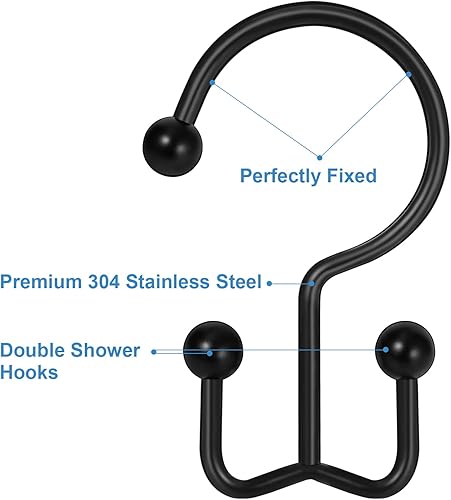 Miniatura 7 de TOPROD Paquete de 24 ganchos para cortina de ducha, ganchos de ducha de doble cara para cortina de ducha, anillos de ducha de acero inoxidable a