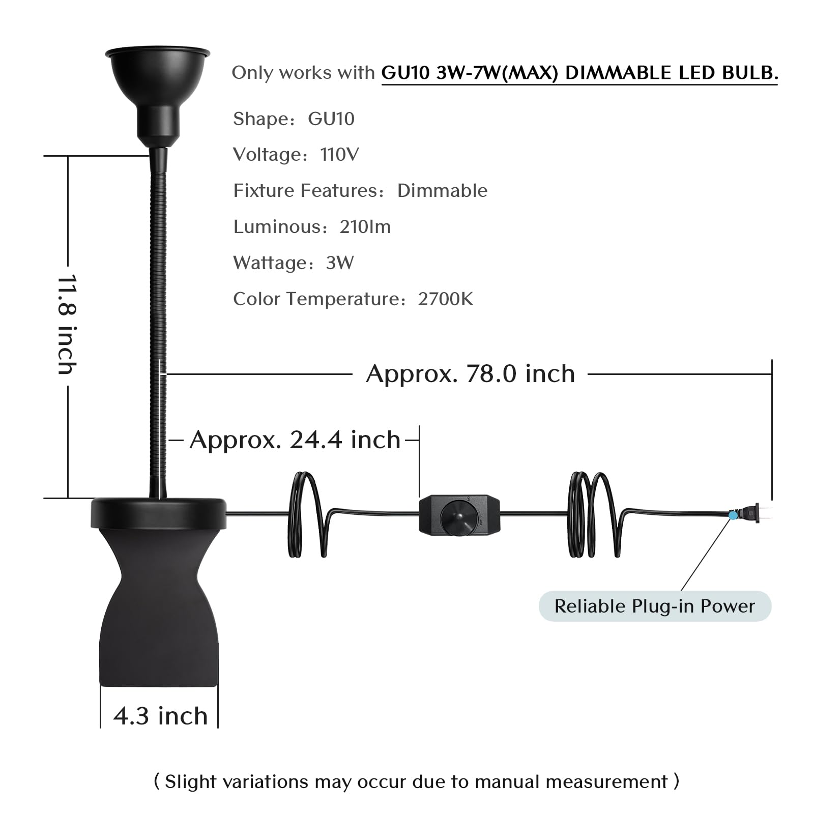Solfres Innovative Design Headboard Reading Light. No Drilling Golden Book Light for Bedtime Reading. Dimmable LED Book Reading Lamp with Bulb. Movable & Flexible, Black