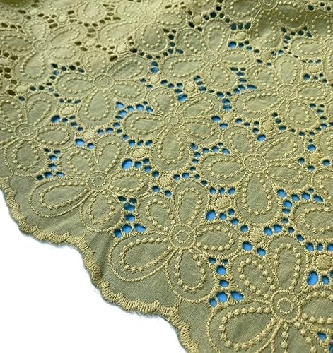 Material for Sewing Handmade DIY Coloful Cotton Cloth Embroidered Lace Fabric Width 130cm Clothes Dress Home Accessories(Bean Green)