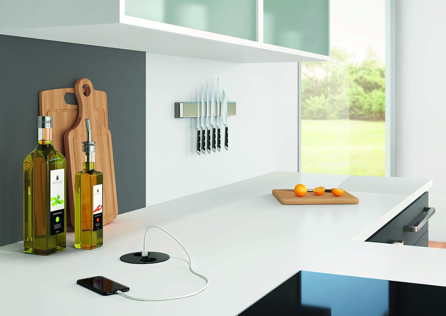 BACHMANN Presa da incasso Twist a 2 scomparti, cavo da 2 m, per cucina e nero opaco 931.150 (solo 40 mm di profondità e scarico dell'acqua integrato)