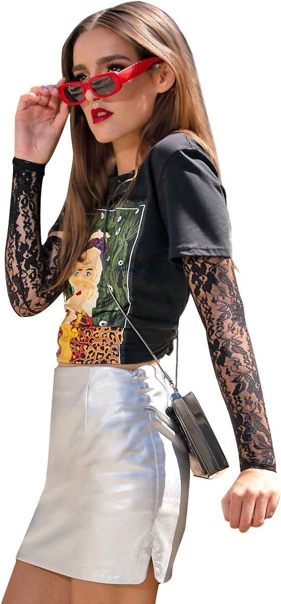 Alta 8 Fashion Arm Sleeves, Arm Warmers for Women, Long Fingerless Gloves, Ethical Clothing (Lace - Black, Small)