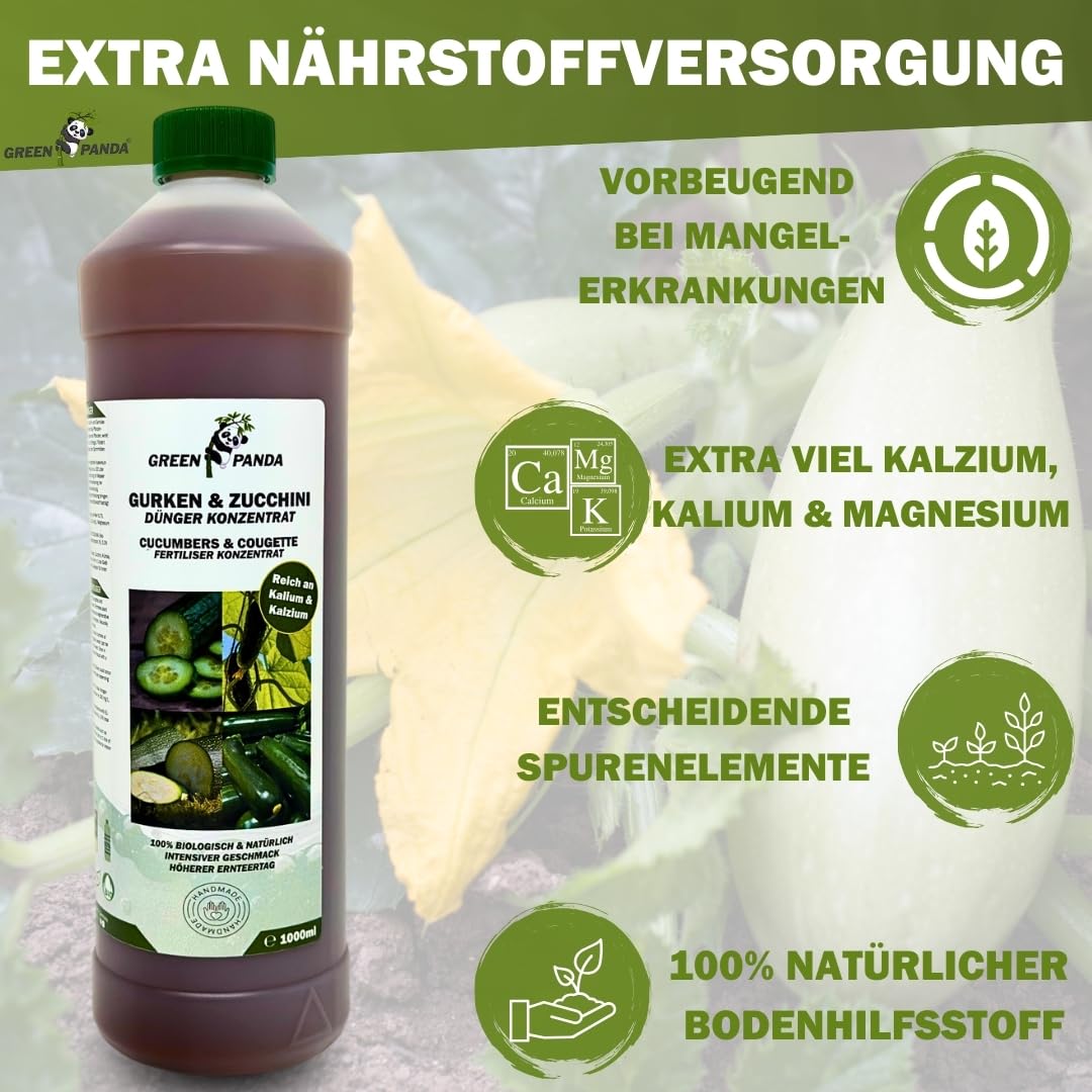 GreenPanda Gurken & Zucchini Dünger - 3L Stickstoffdünger flüssig - Phosphor Kalium - Gurkendünger flüssig verbessert die Ernte & intensiviert den Geschmack (3 Liter)