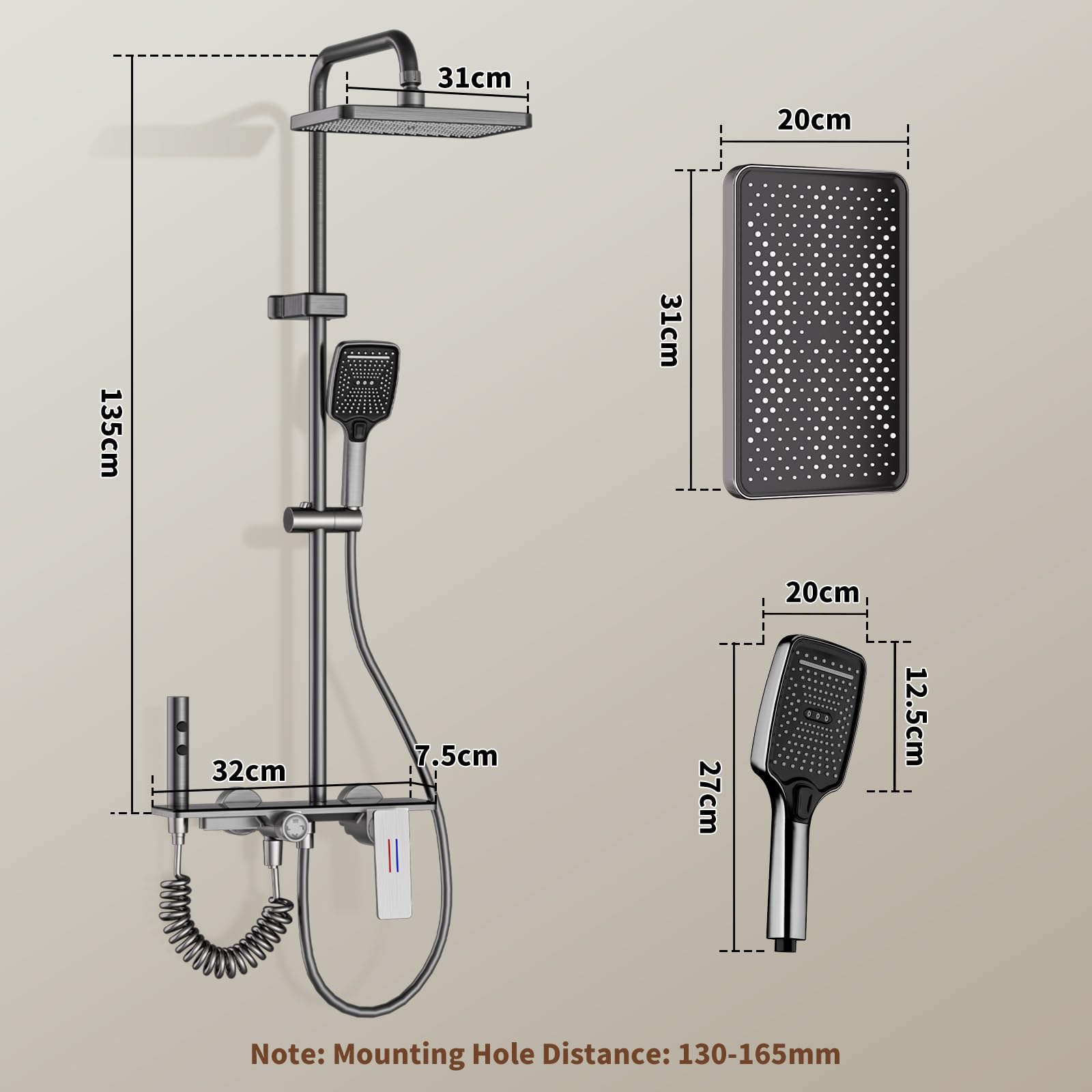 Colonne de Douche Noir, Colonne Douche avec Mitigeur, Colonne Salle de Bain avec 4 Modes, Mommeau de Douche, Jet, Robinet, Pommeau de Douche, Réglable en Hauteur, Profitez d'un Spa Chez Vous