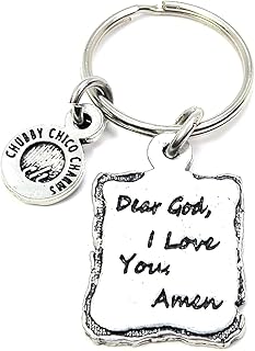 ChubbyChicoCharms Dear God I Love You Amen Pewter Charm On Stainless Steel Keyring Key Ring Key Chain Keychain for Women, Men, Teens, Young Adults Prayer Religious Gift