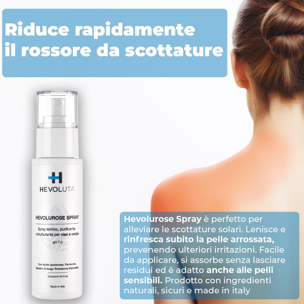 Hevolurose Spray con Acido Ipocloroso, Sollievo per Pelle Sensibile, Acne, Scottature e Punture Insetti, Antibatterico Spray Lenitivo e Rinfrescante - Formato 100 ml + ricarica 200 ml -