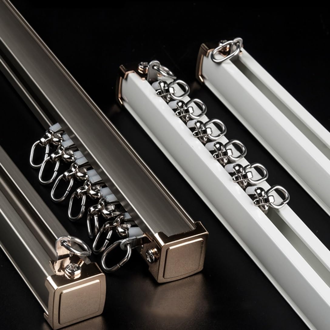 Adjustable Ceiling Curtain Track Rail 70-600cm (2.3-19.7ft) - Double Wall Mount Curtain Rod for Bedroom & Hotel - Champagne Color, 6.6FT (200CM) - Easy Installation, Sturdy & Durable