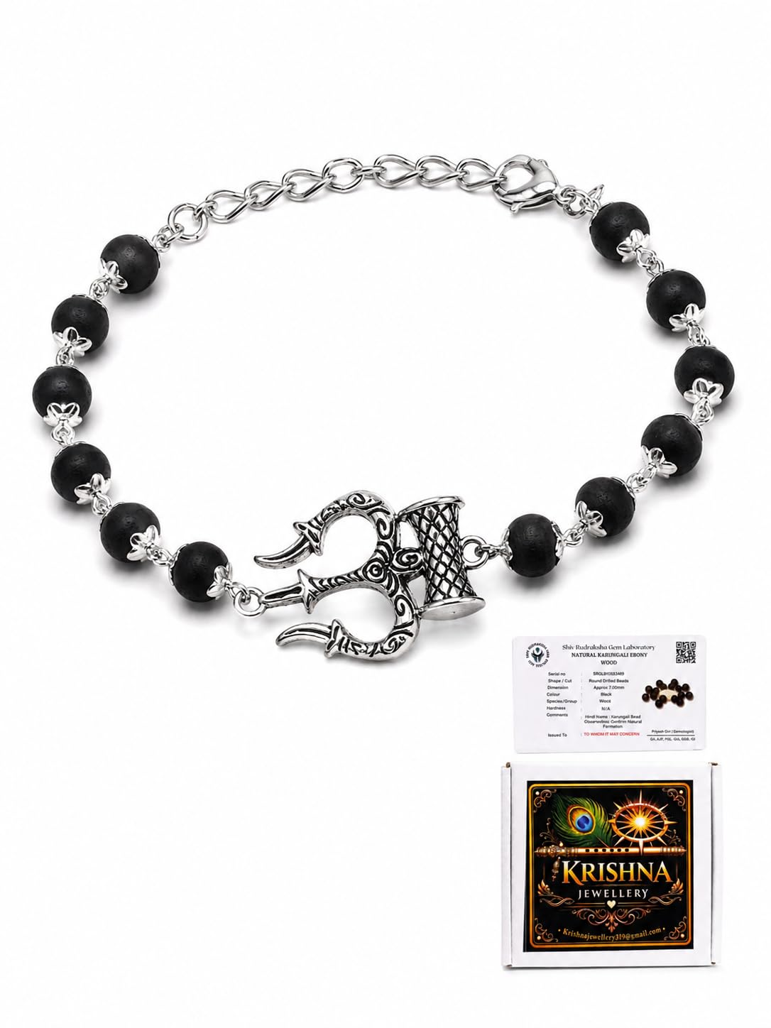 Krishna Jewellery Karungali Wood Beads Trishul Rakhi Bracelet 8mm-image-46