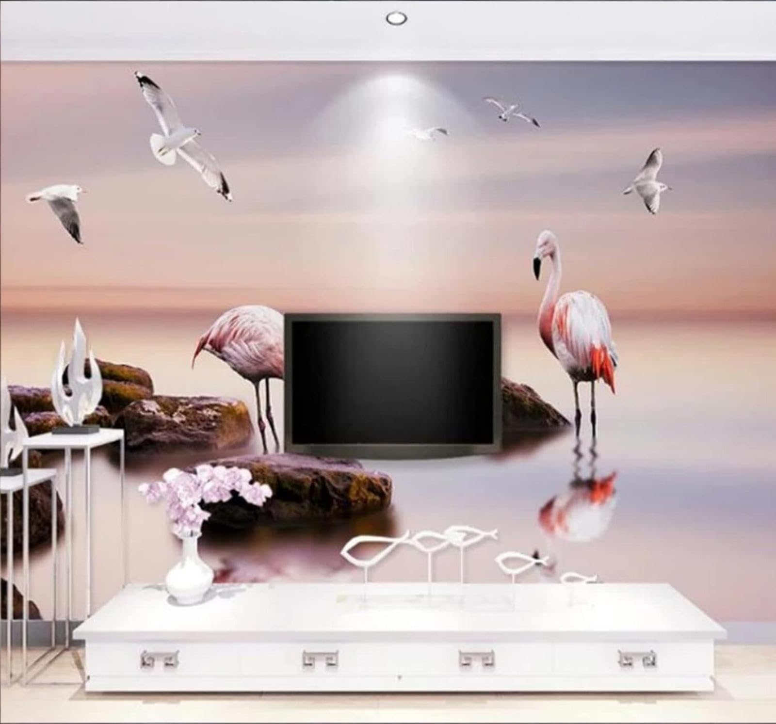 XLMING Aesthetic Pink Lake Flamingo Landscape 3D Wallpaper Luxury Home Dining Decor Paste Sofa Living Room The Wall for Bedroom Mural-400cm×280cm