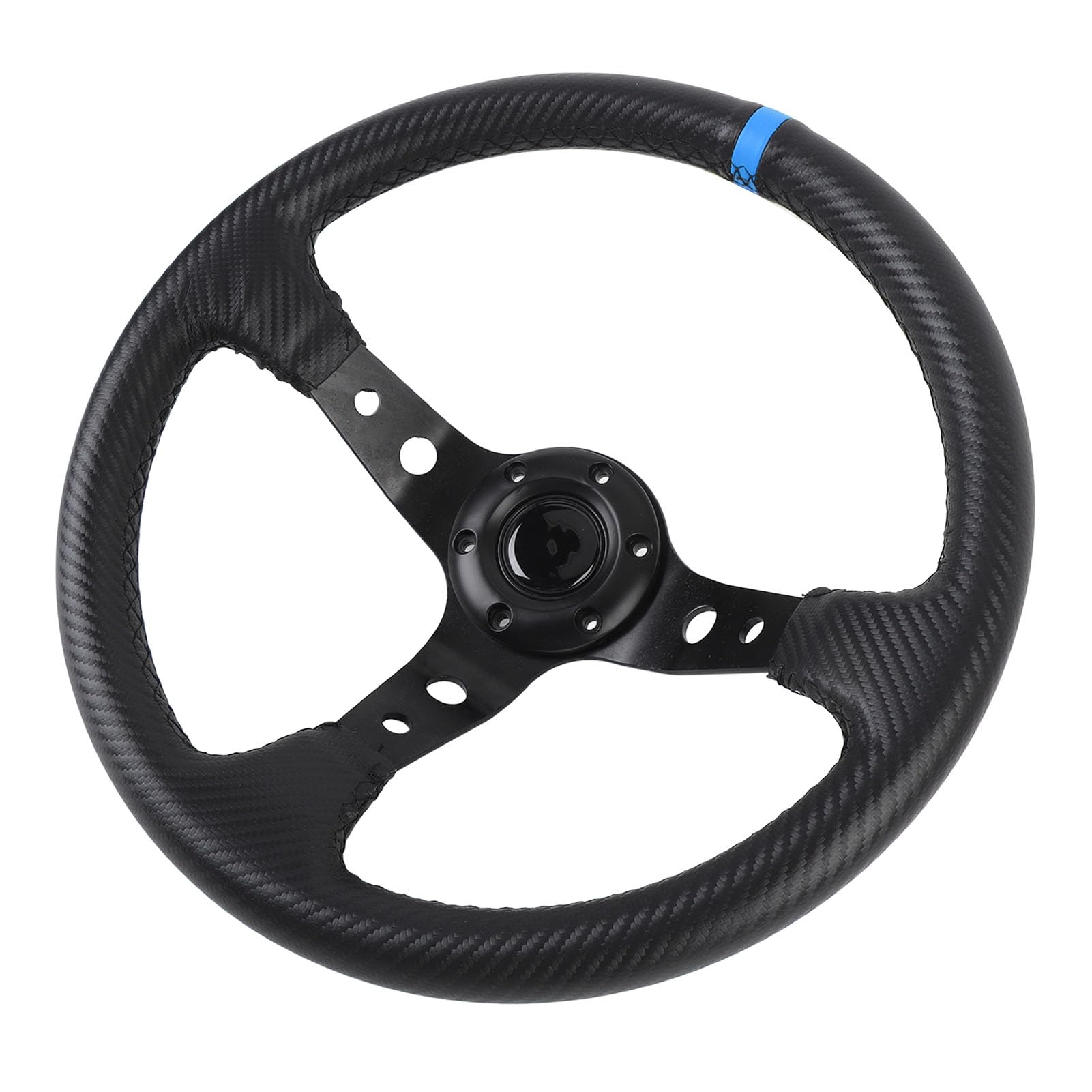 KIMISS Volante de carreras de 14 pulgadas para coche, diseño fibra de carbono, universal con botón de claxon y adaptador de 6 agujeros - Volante deportivo para drifting