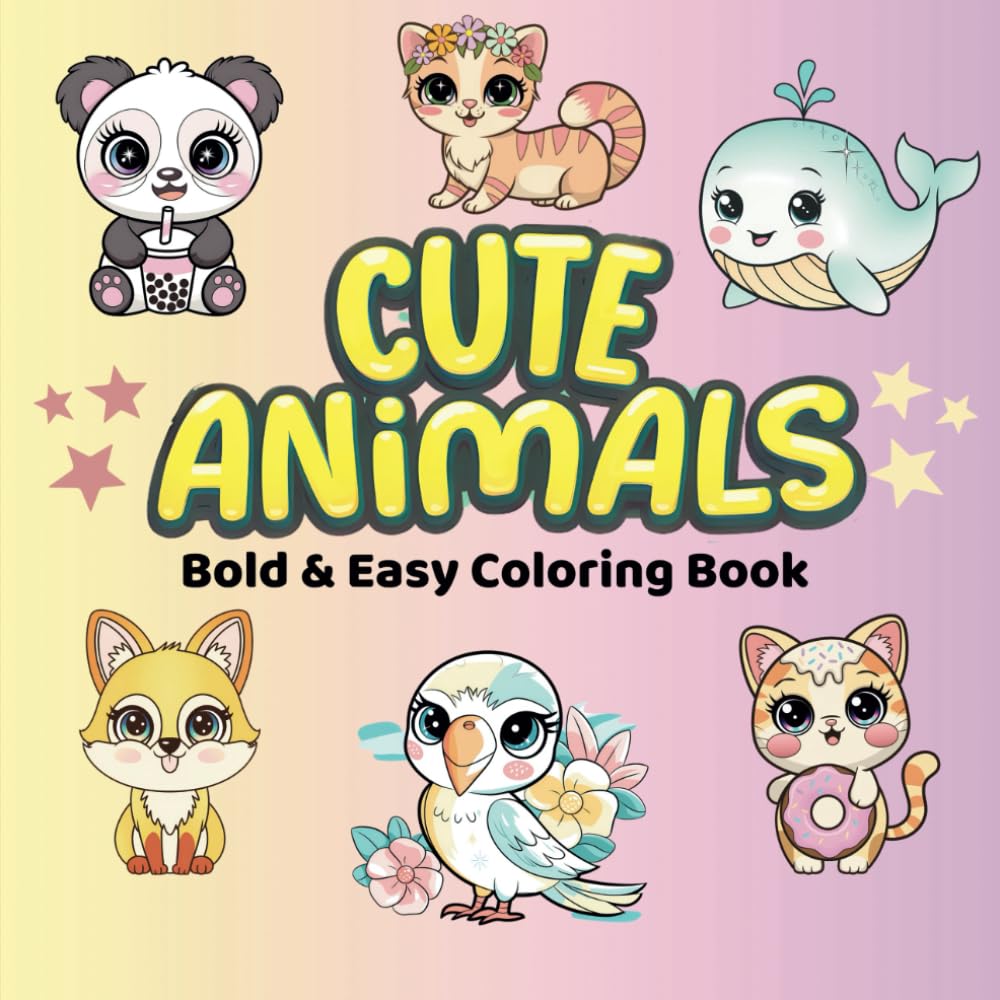 Cute Animals Coloring Book: 50 Bold and Easy, Simple and Satisfying Coloring Book for Kids & Adults (Bold & Easy Coloring)