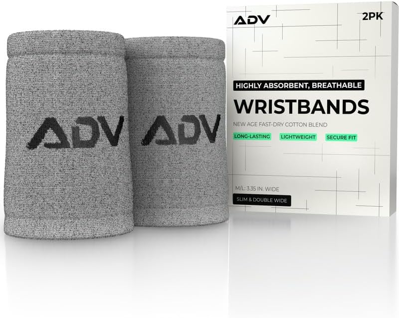 ADV Tennis Wristbands with New Age Polyester Cotton Blend - Ultra Absorbent Wrist Sweatbands - Doublewide & Slim Wrist Bands for Sweat - 4 Pack or 2 Pack