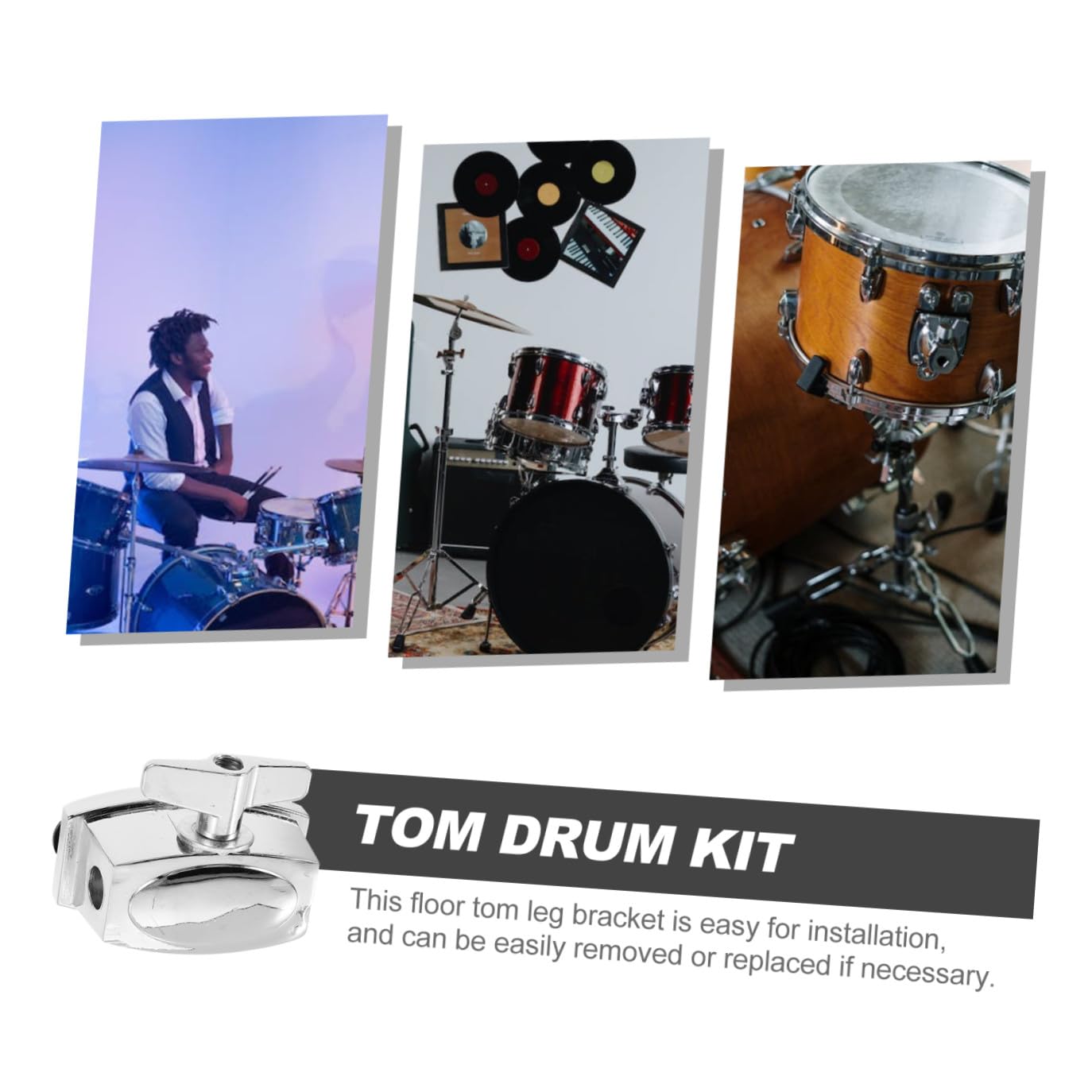 Hoement Support de Pied de Tom Basse en Alliage Argenté, Accessoire de Batterie Amovible Montage Rapide pour Tambour et Caisse Claire