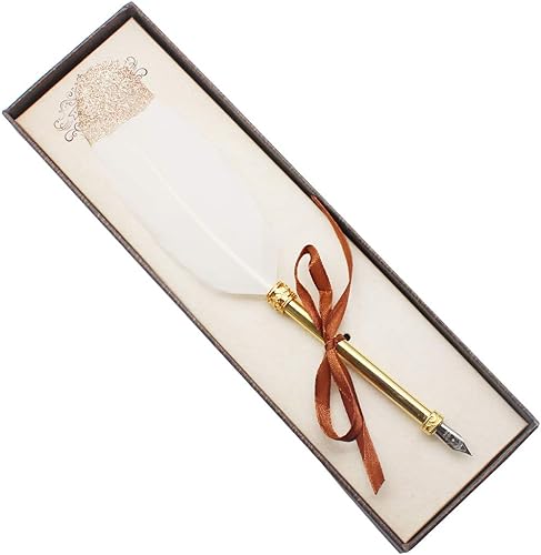 Vista 53 de Gullor Pluma de pluma vintage, pluma de inmersión de plumas naturales con caja de regalo, negro y marrón