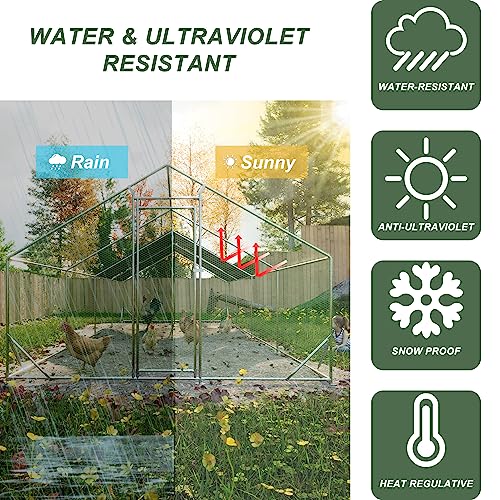 Large Metal Chicken Coop Run with Waterproof Cover, Upgraded Triangular Support & Lockable Door, Walk-in Poultry Cage Hen House for Backyard, Garden, and Farm (10\' L x 26\' W x 6.56\' H)