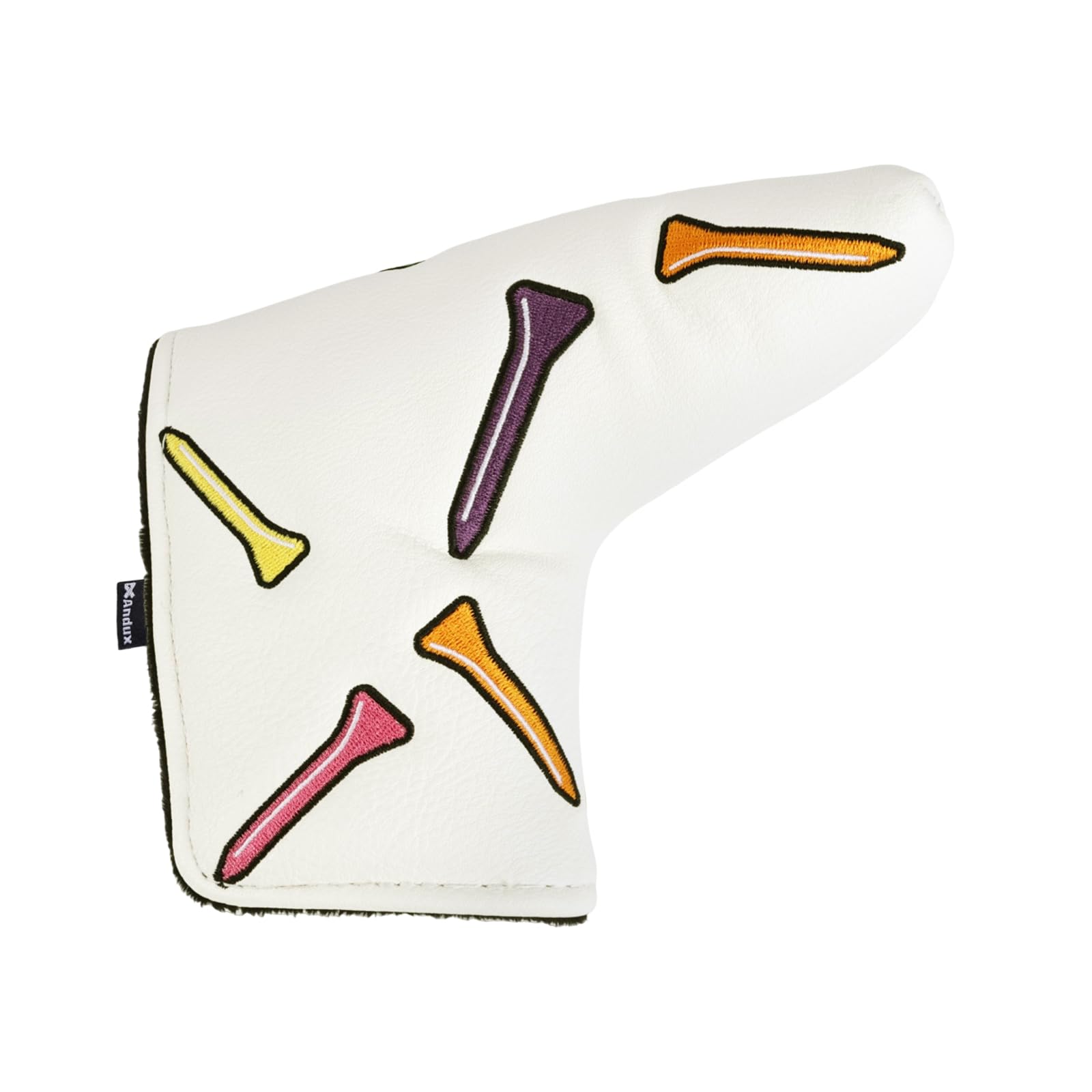 Andux Tee Pattern PU Golf Putter Head Covers with Magnetic Closure Blade White