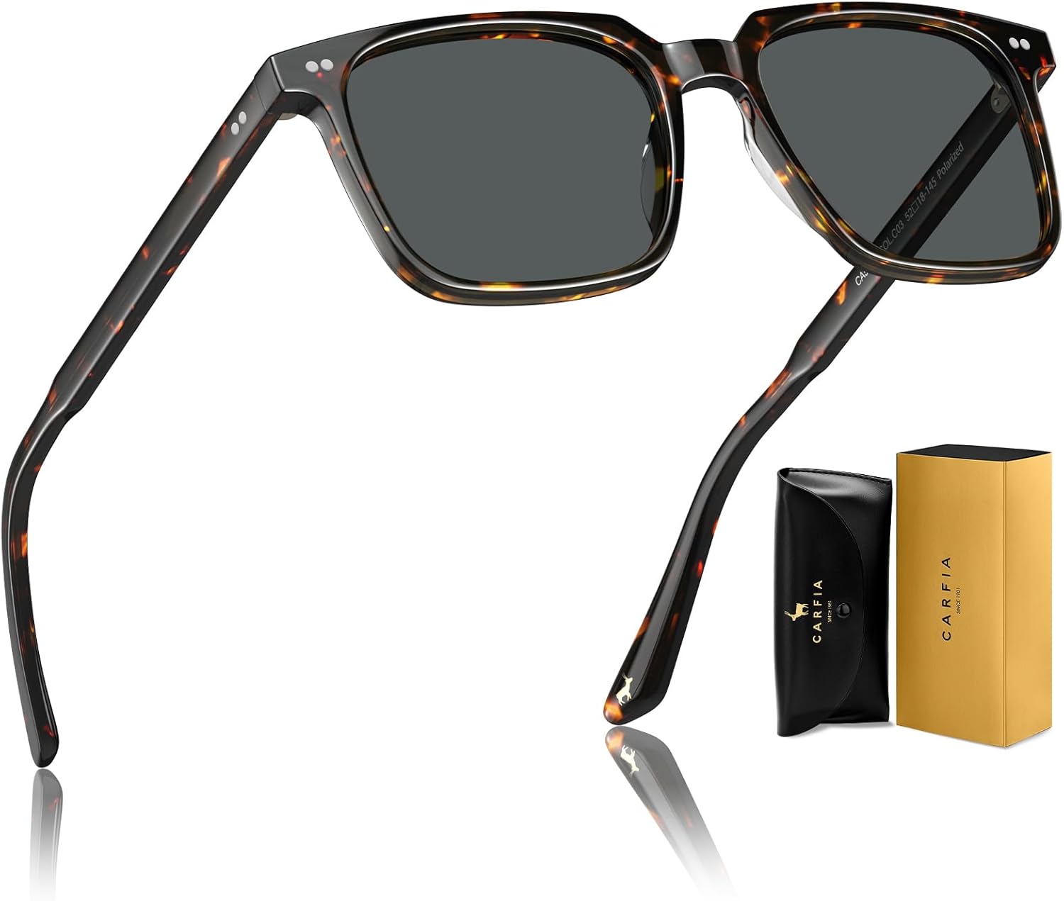 CARFIA Retro Cool Acetate Sunglasses for Men Polarized UV Protection, Trendy Square Male Sunnies Outdoor Driving Eyewears