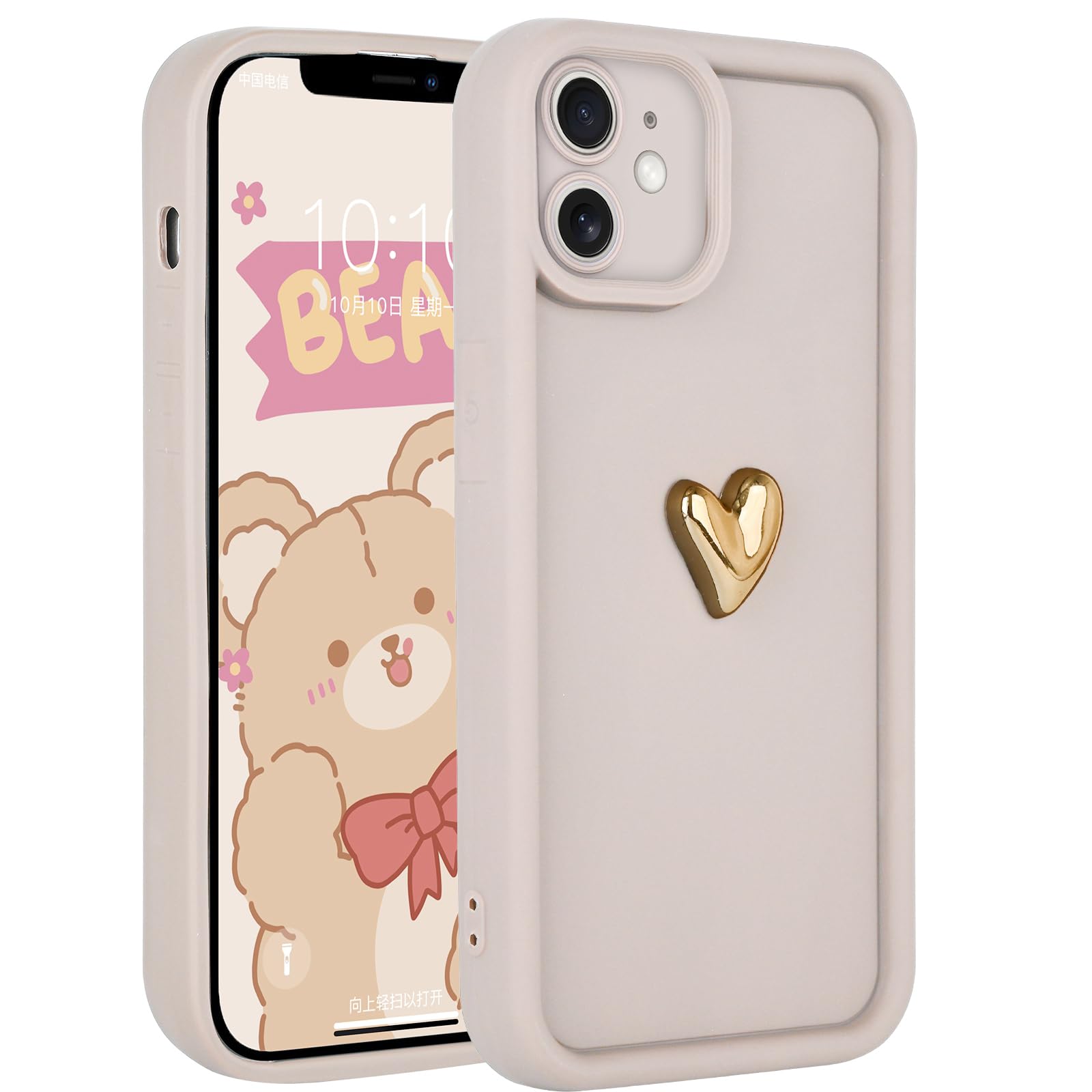 Aleviker Cases for iPhone 11 Cute 3D Golden Heart Design Soft Shockproof Slim Protective Silicone Phone Cover for Women Girls White