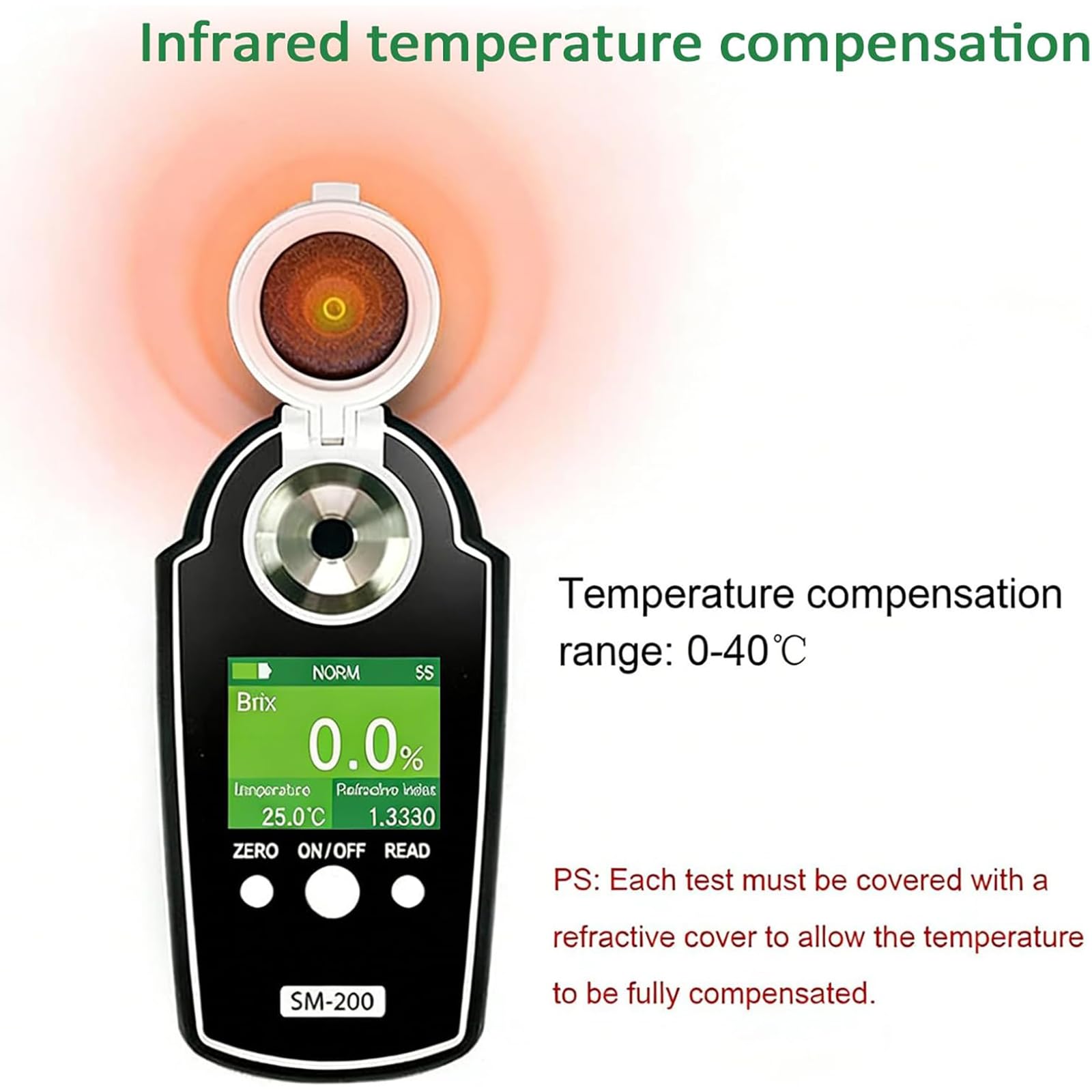 Refractómetro Digital 0 a 58% Brix para Medir La Concentración De Azúcar En Frutas, Amplio Rango con Compensación Automática De Temperatura (ATC), Precisión Ultraalta De ±0,2%, Pantalla LC