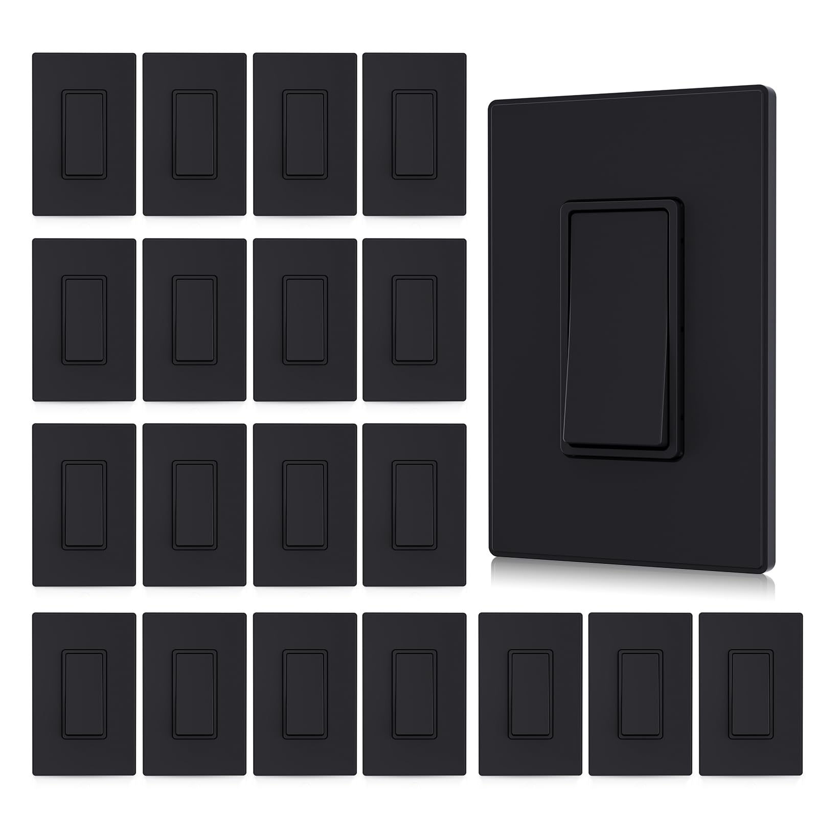 Aida Matte Black Double Light Switch, Black 3 Way Light Switch Decorative Square, 15Amp, 120/277 Volt, Rocker Paddle, Self-Grounding, Screwless Wall