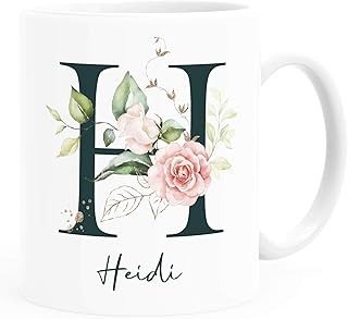 SpecialMe® Kaffee-Tasse mit Buchstabe Initiale Monogramm personalisiert mit Namen Rosen-Motiv persönliche Geschenke weiß K...