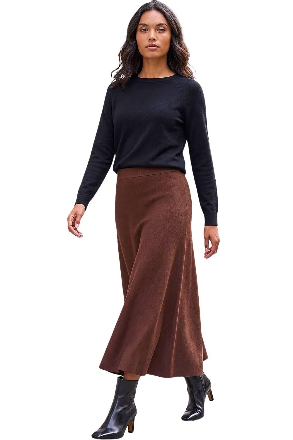 Roman Knitted Skirt for Women UK Ladies Midi Maxi Full Length Winter Autumn A-Line Swing Pull On Smart Casual Work Office Elasticated Waist Flattering Knit Knitwear