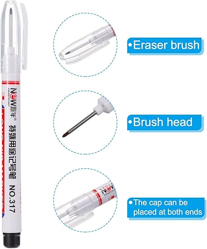 Miniatura 10 de PATIKIL Rotuladores de punta profunda, paquete de 4 rotuladores de punta larga, punta roja, para carpintería de construcción, carpintería, color