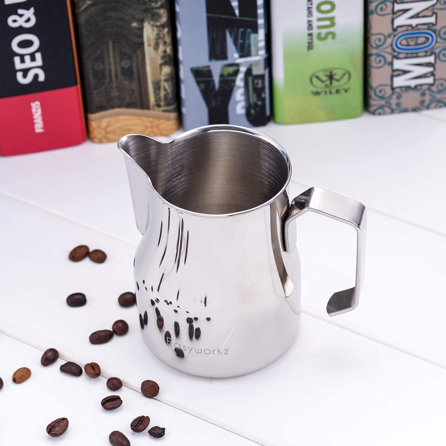Easyworkz Jarra humeante de café de acero inoxidable, jarra de leche, 350ml taza de arte de capuchino Latte