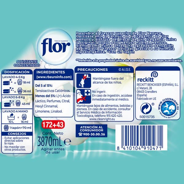 Flor Nenuco Suavizante Concentrado para la ropa - 430 lavados (2 x 215 lavados)