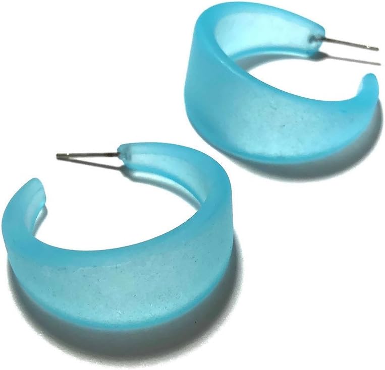 Turquoise Frosted Acrylic Large Marilyn Hoop Earrings - MARL-TQ-1
