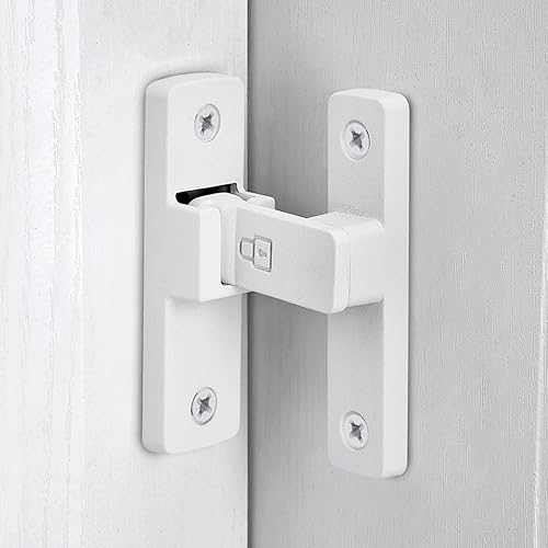 Paquete de 2 cierres de puerta de granero blanco mate, cerradura de puerta de 90 grados, herrajes para puerta abatible, cerradura de puerta de