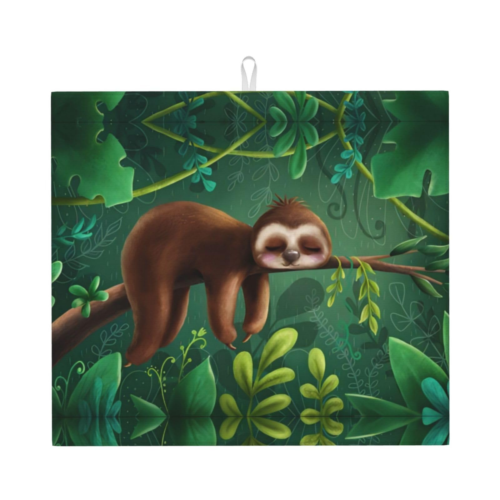 YYHHAOFA Sloth Prints Kitchen Drying Mat – Highly Absorbent Microfiber Throw, Non-Slip Counter Cover for Dishes, Fade-Resistant Print & Appliance Protection
