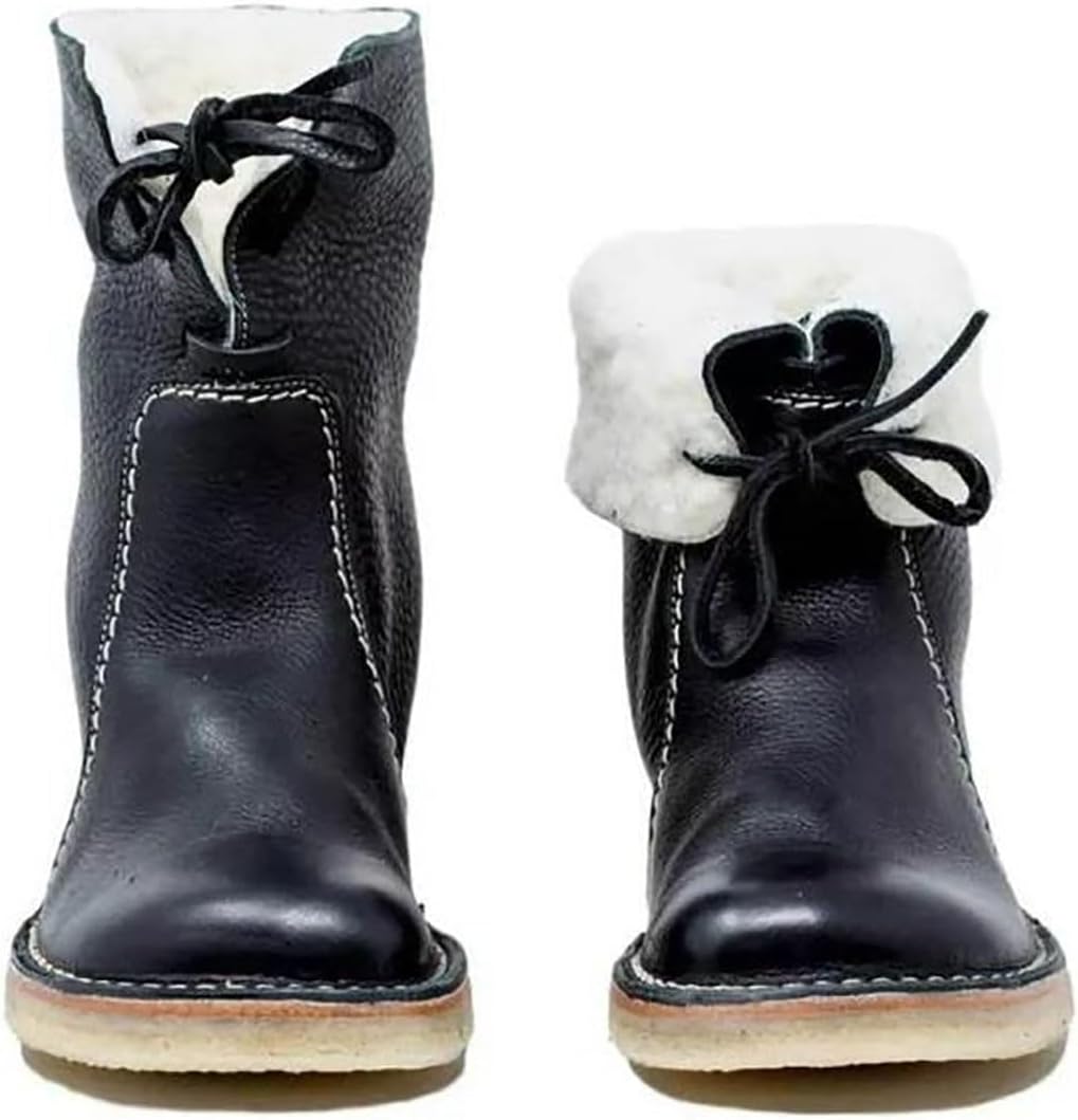 Women PU Leather Comfortable Combat Waterproof Ankle Boots Warm Fur Snow Slip On Classic Mid-calf Fur Lining Fashion Multiple Colors Winter Boots