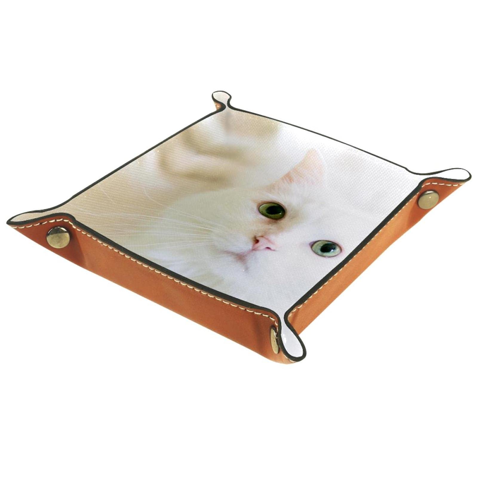 Amazon｜ジュエリートレイ、折り革トレイ、かわいい動物の白猫、収納キーコインジュエリーウォッチ用テーブルオーガナイザー｜ジュエリー収納  オンライン通販