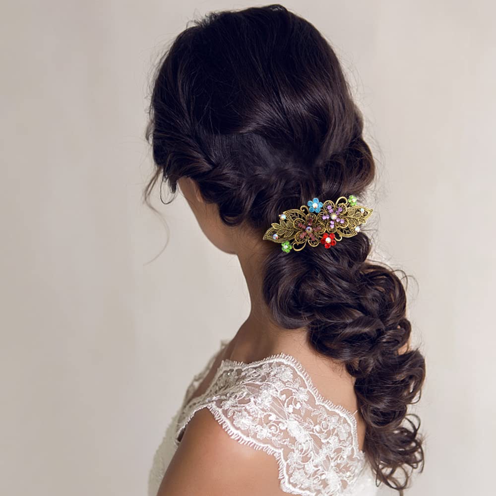 TCOTBE Hair Clips, 6 Pcs Vintage Flower Metal French Barrettes with Crystal Rhinestones, Sparkly Glitter Decorative Hair Clips, Retro Hair Pins and Snap Bridal Hair Accessories - Image 6