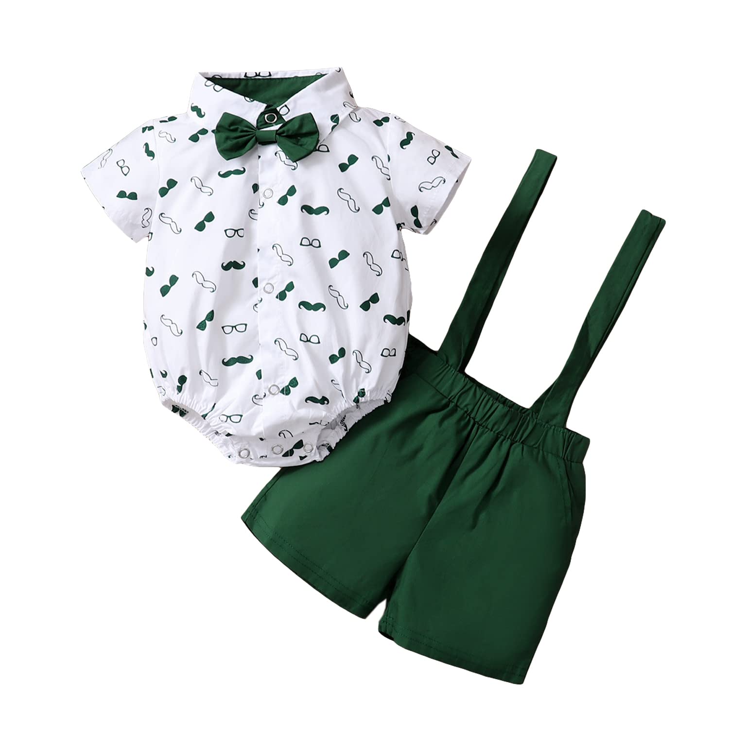 Verve Jelly Baby Boy Summer Clothes Gentleman Outfit Neonato Baffi Stampa pagliaccetto Camicia a maniche corte + Bretelle + Papillon 3 pezzi Set