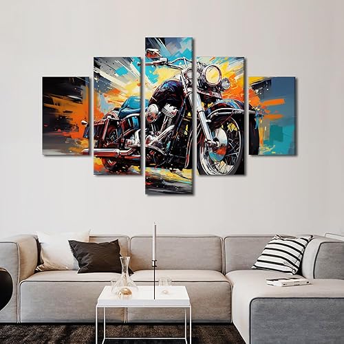 Miniatura 3 de TUMOVO Motor Cycle Painting Retro Motorcycle Pictures Cyberpunk Motorbike Art Prints 5 Pieces Canvas Wall Art Giclee Gallery-wrapped Artwork Living