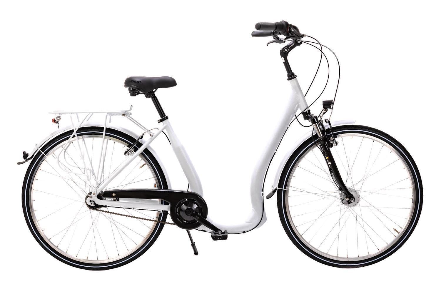 28 Zoll Alu Fahrrad City Bike Damen 7 Gang Nabenschaltung Tiefeinsteiger Piano Weiss Sport & Freizeit